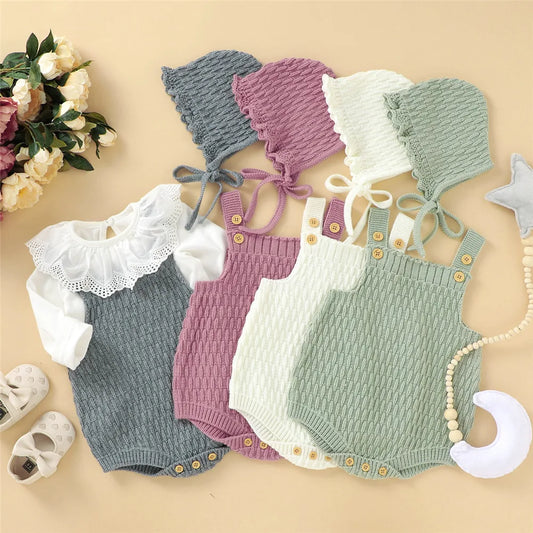 Knitted Baby Romper + Hat Set (2PCS)