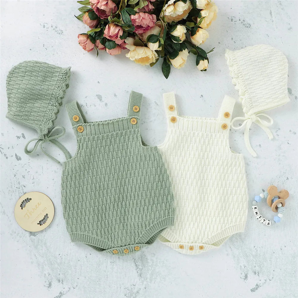 Knitted Baby Romper + Hat Set (2PCS)