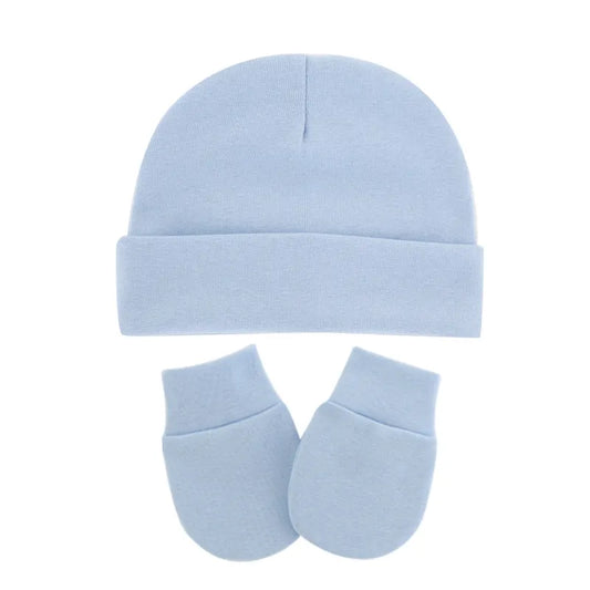 Baby Infants Anti Scratching Cotton Gloves+Hat Set (3pcs)