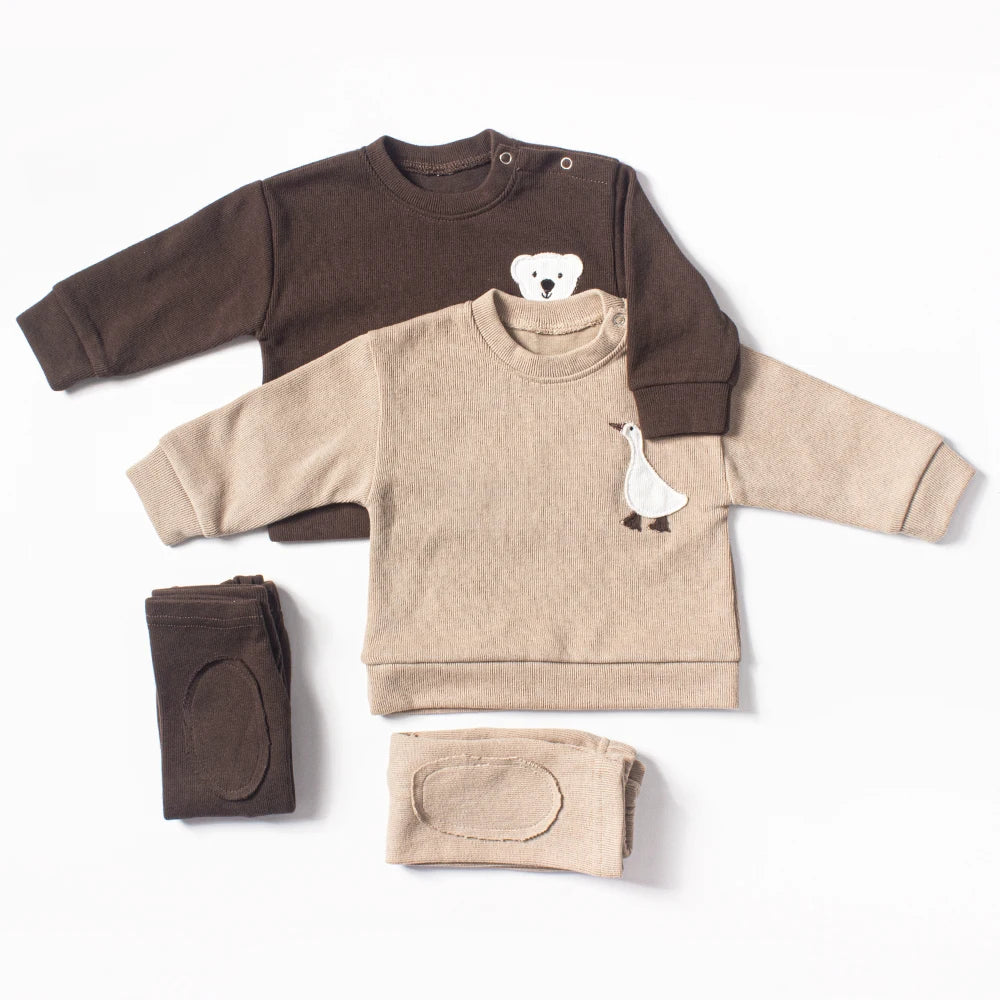 Organic Cotton Patch Goose Sweatshirts Tops+Pants Set