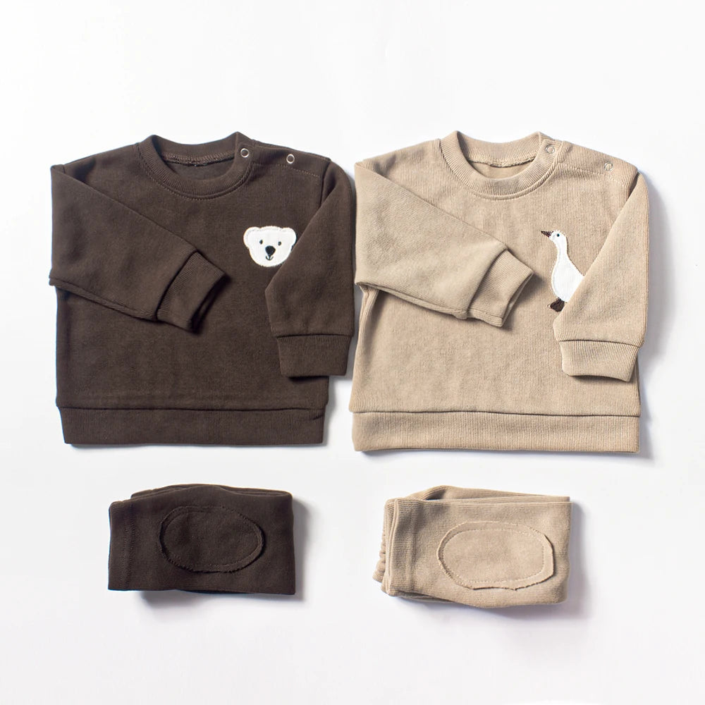 Organic Cotton Patch Goose Sweatshirts Tops+Pants Set