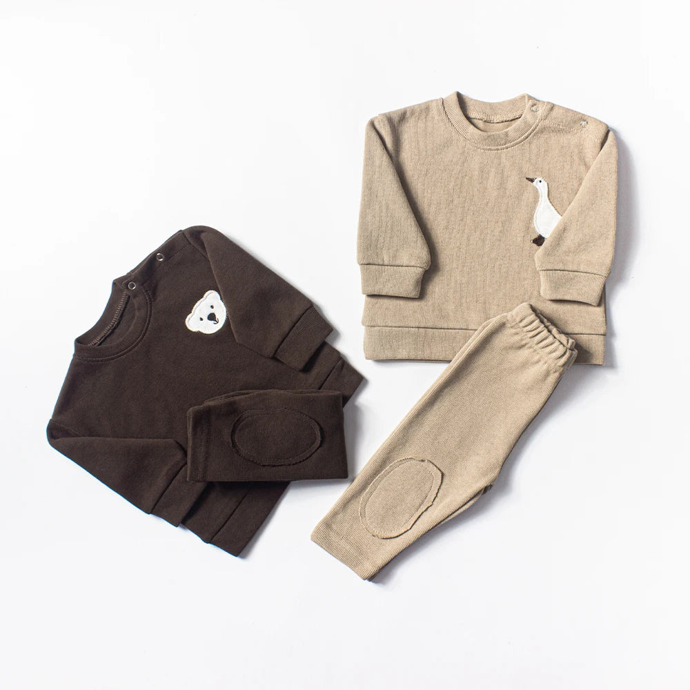 Organic Cotton Patch Goose Sweatshirts Tops+Pants Set