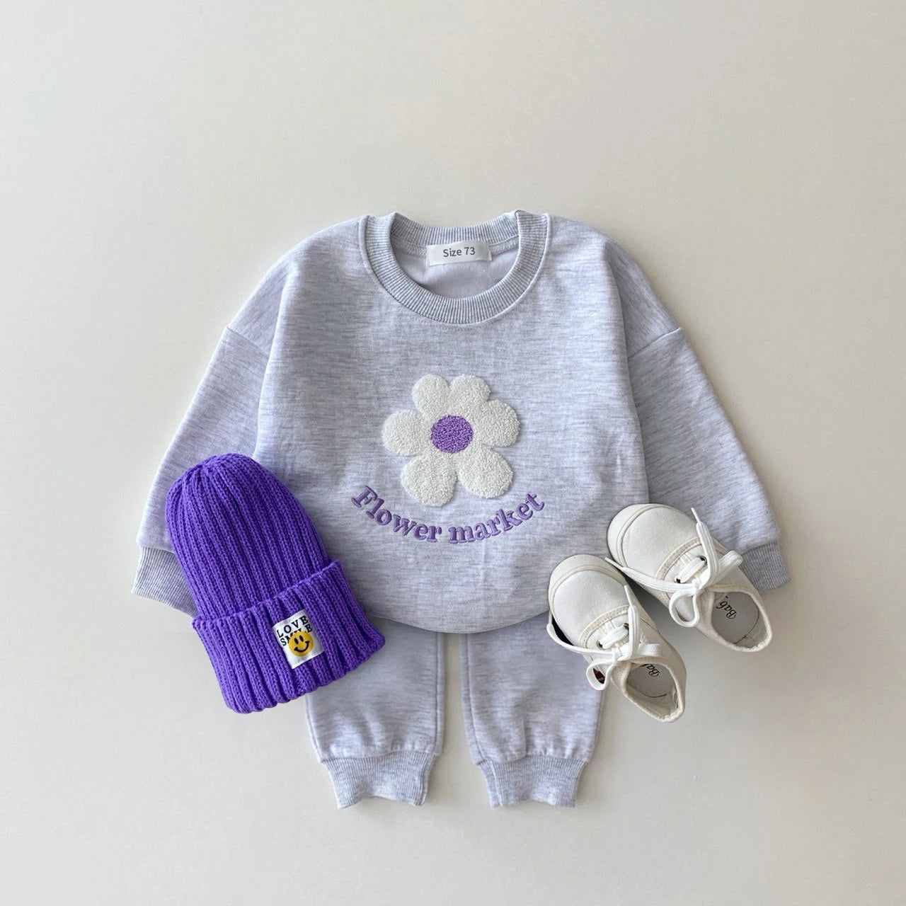 Organic Cotton Flower Sweatshirt+Pants 2 Pcs/Set Tracksuit