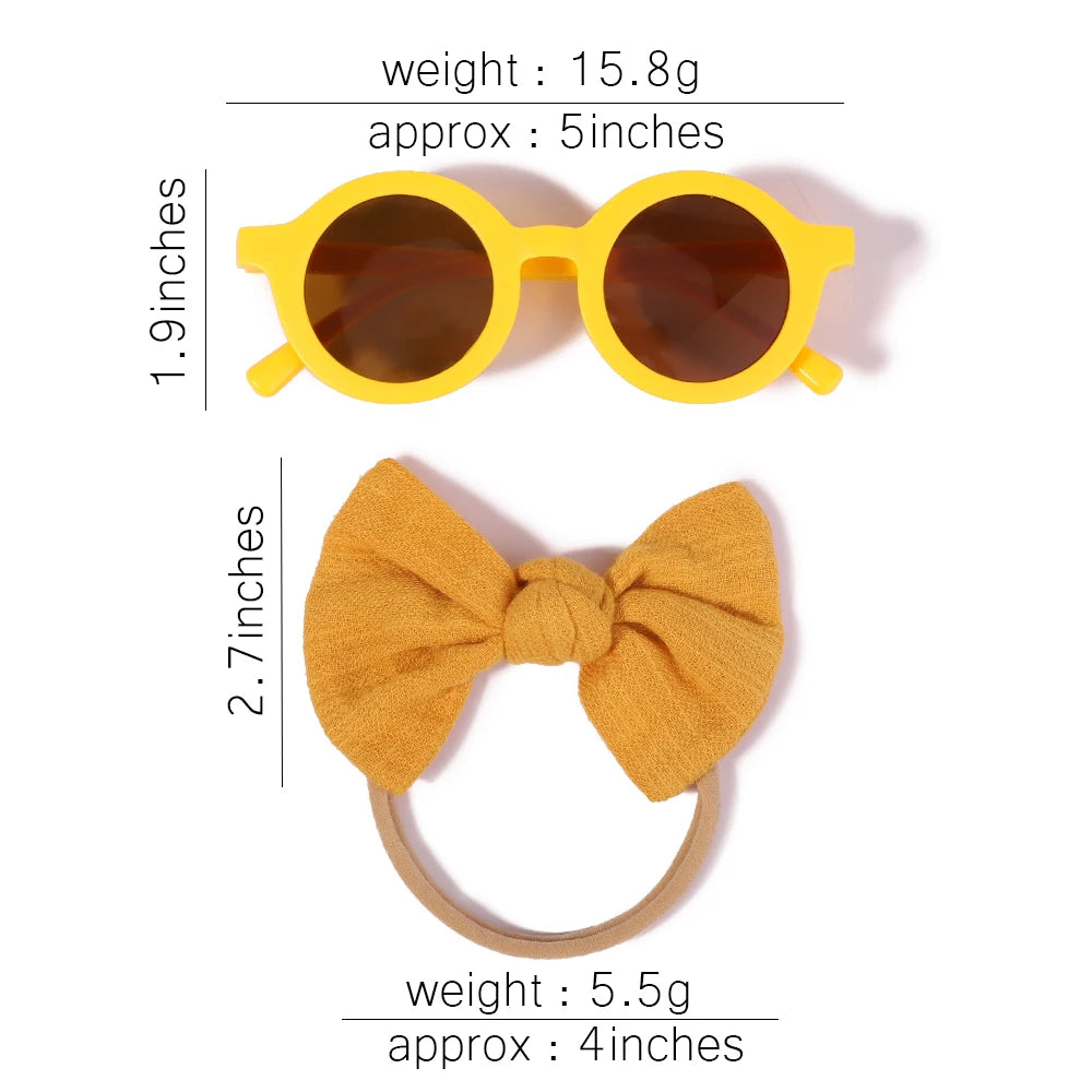 Vintage Summer Bow Headband + Sunglasses Protection (0-3Y)