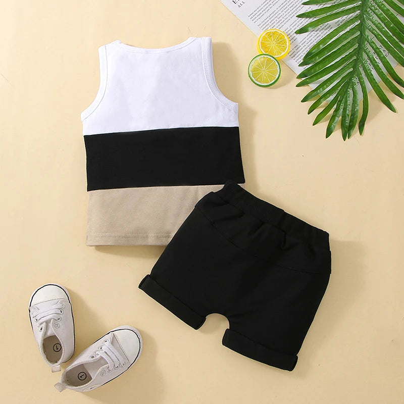 Patchwork Sleeveless Top with Pocket + Shorts (2pcs!)