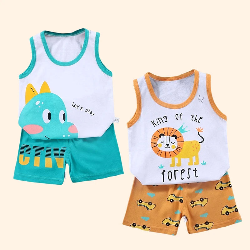 Cotton Sleeveless T-Shirts + Shorts Set (2PCS)