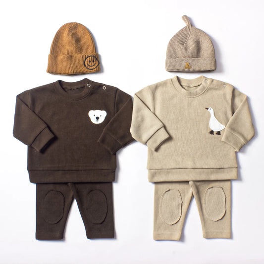 Organic Cotton Patch Goose Sweatshirts Tops+Pants Set