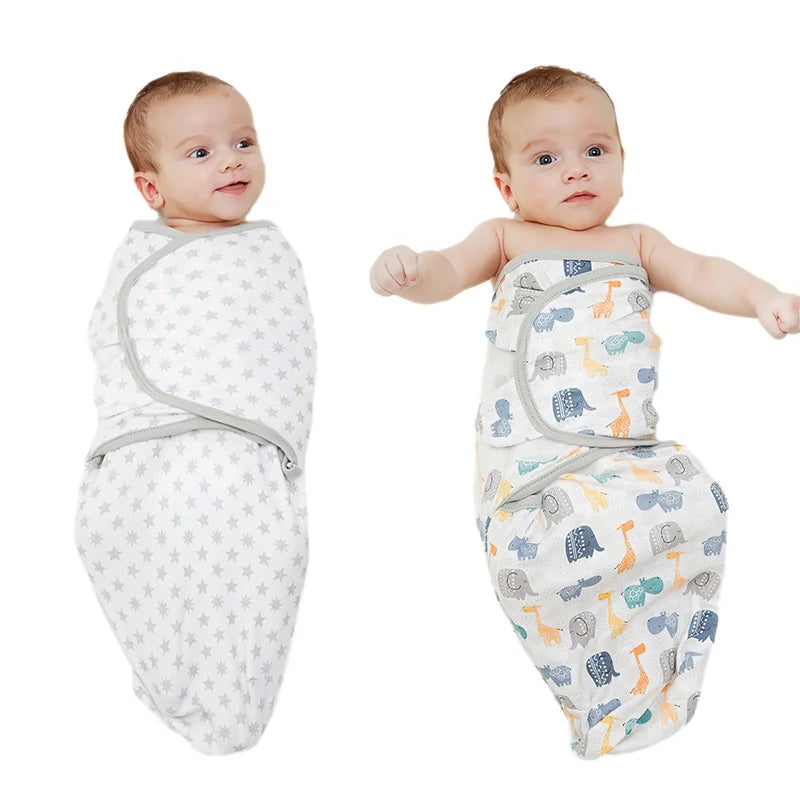 1/2PCS Cotton Newborn Swaddle Blanket Wrap Hat Set 0-6M