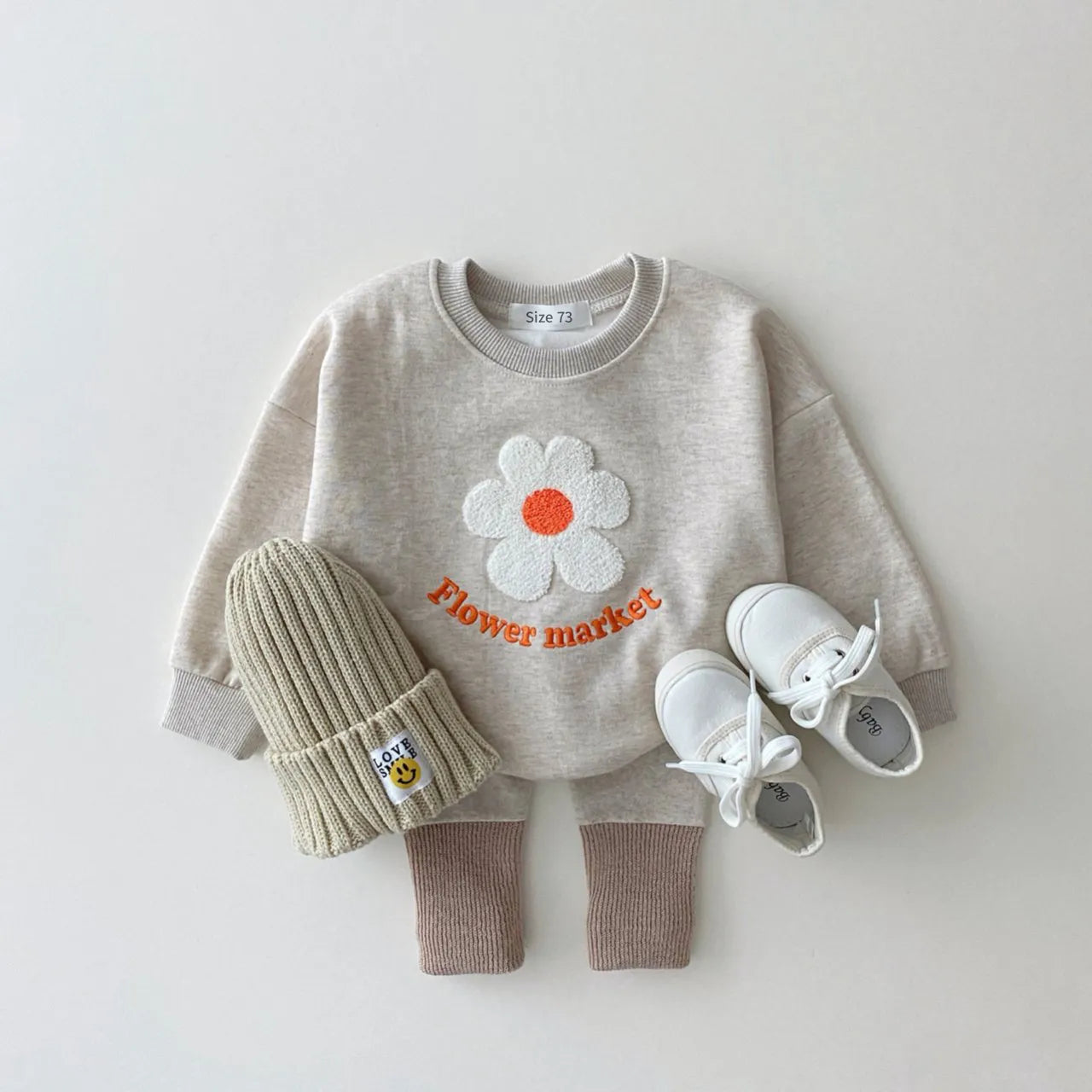 Organic Cotton Flower Sweatshirt+Pants 2 Pcs/Set Tracksuit