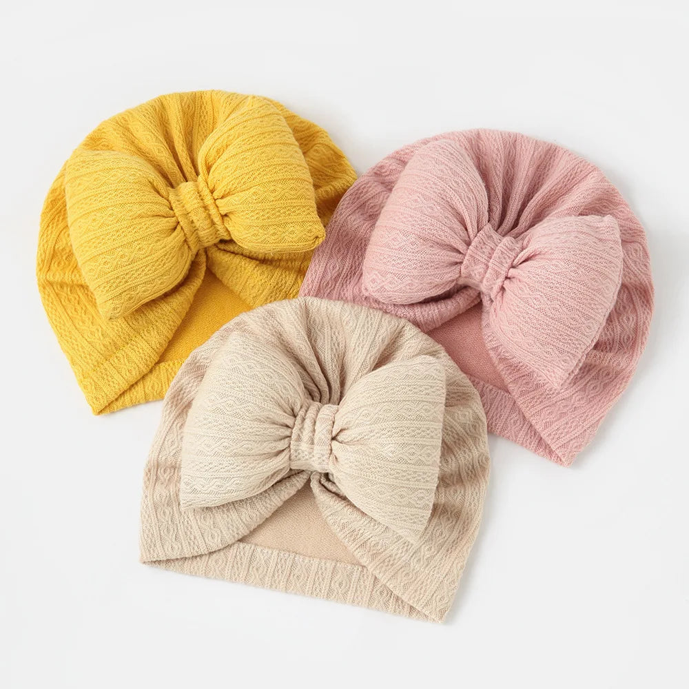 Cute+Soft Solid Color Bowknot Knitted Baby Hat