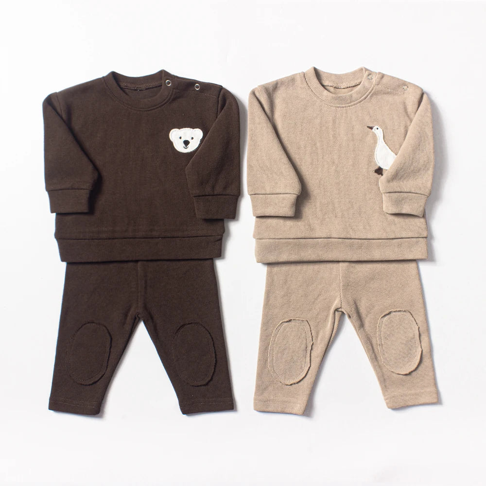 Organic Cotton Patch Goose Sweatshirts Tops+Pants Set