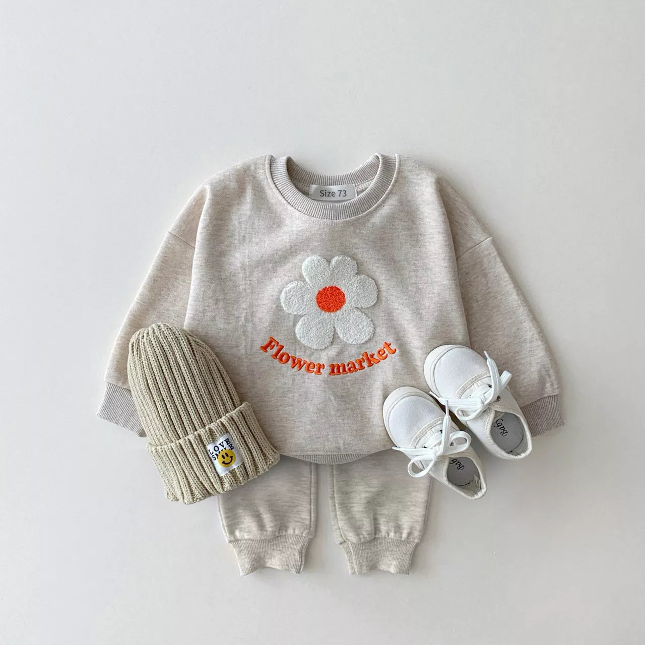 Organic Cotton Flower Sweatshirt+Pants 2 Pcs/Set Tracksuit