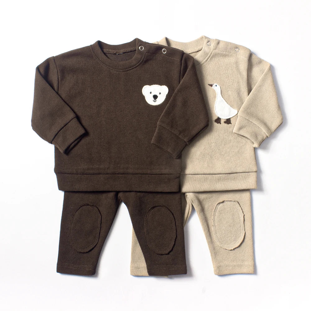 Organic Cotton Patch Goose Sweatshirts Tops+Pants Set